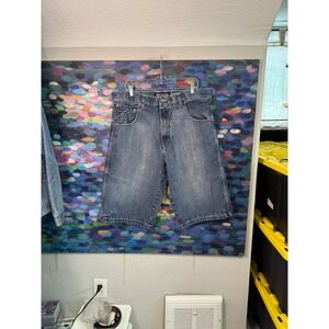 DTEK JEANS Mens Denim Shorts Blue Wash Embroidered Pockets Size 38